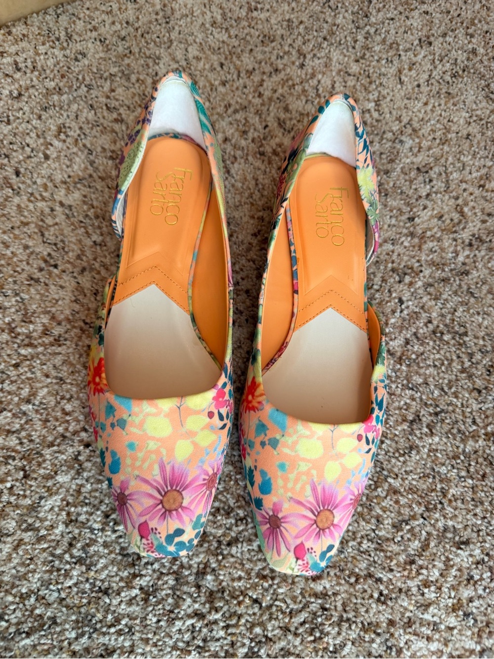 Franco Sarto Melon Floral D’Orsay Pumps Block Heel Pointed Toe Size 7.5